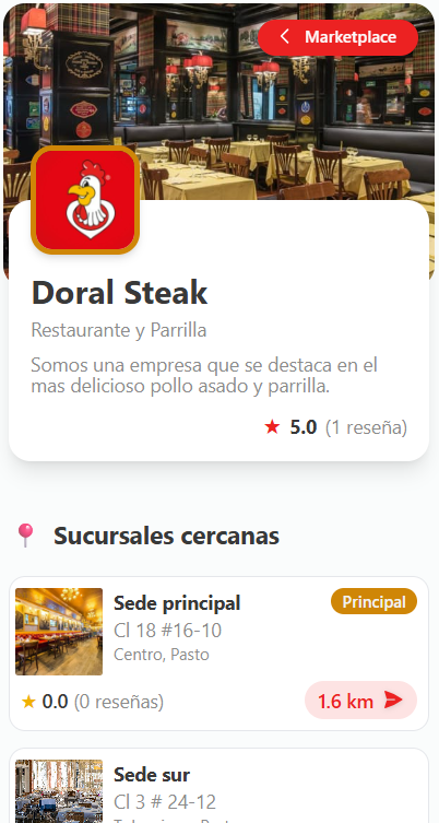 Marca y sucursales de RestoApp en el celular del cliente