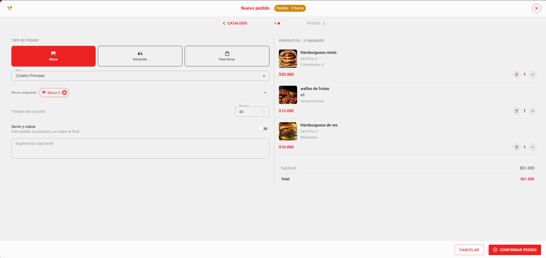 Creación de un pedido en RestoApp desde una tablet